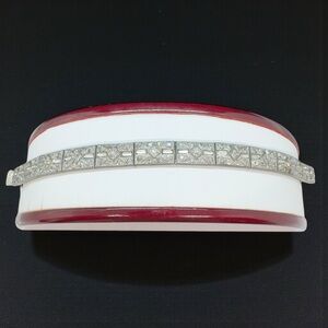 Vintage Art Deco Clear Paste Rhinestone Hinged Panel Bracelet
